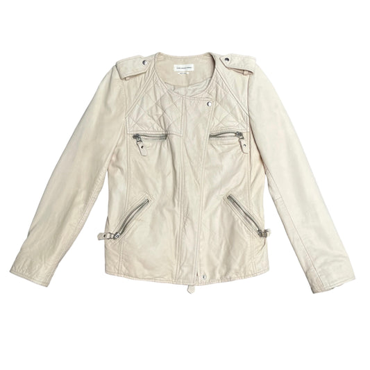 Cream Leather Jacket - M