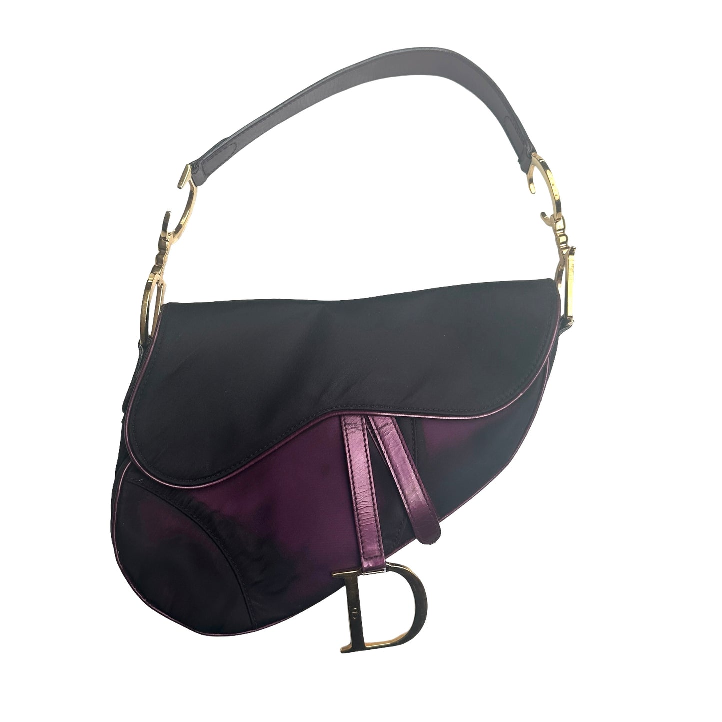 Purple Nylon & Leather Saddle Bag