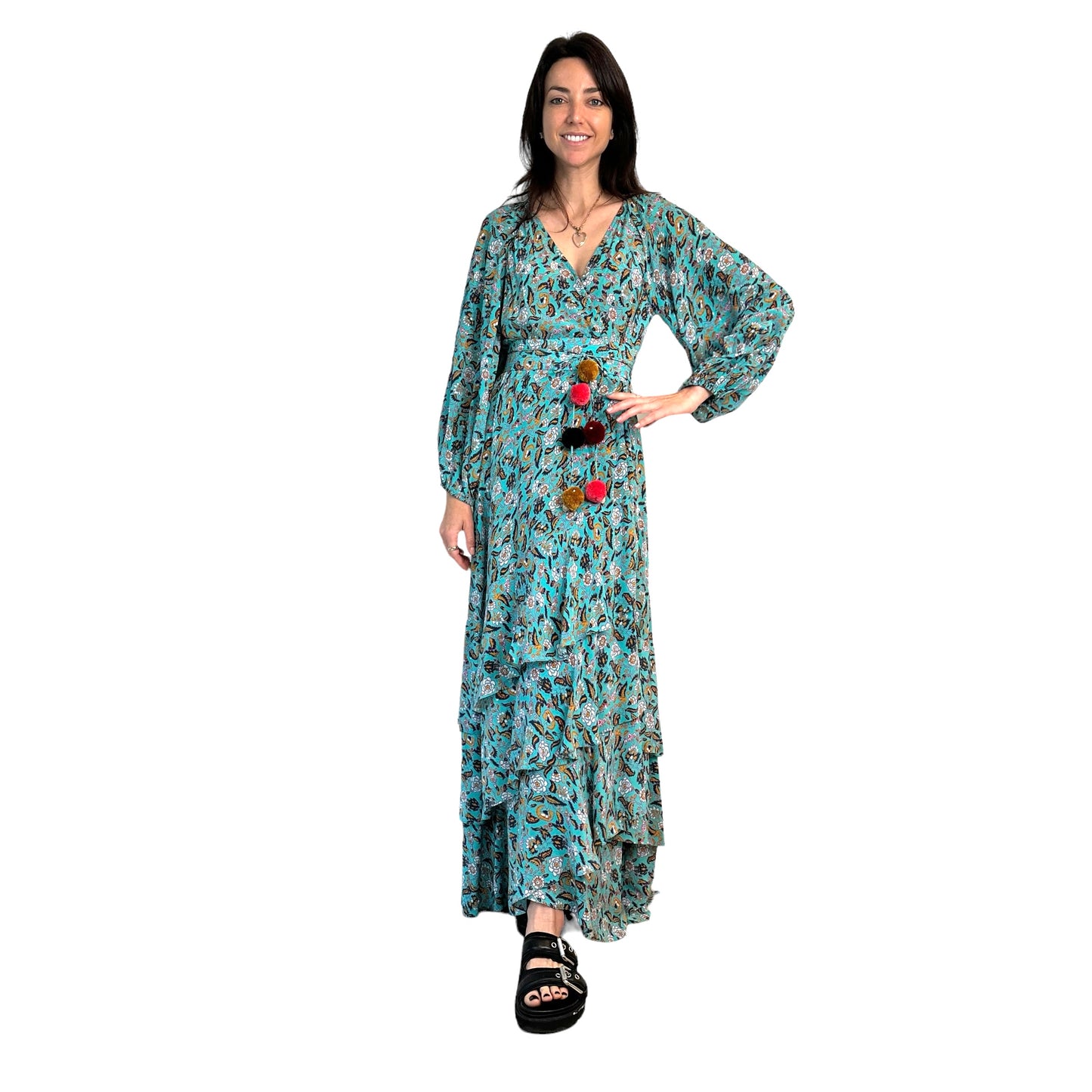 Blue Floral Print Silk Dress - XS/S