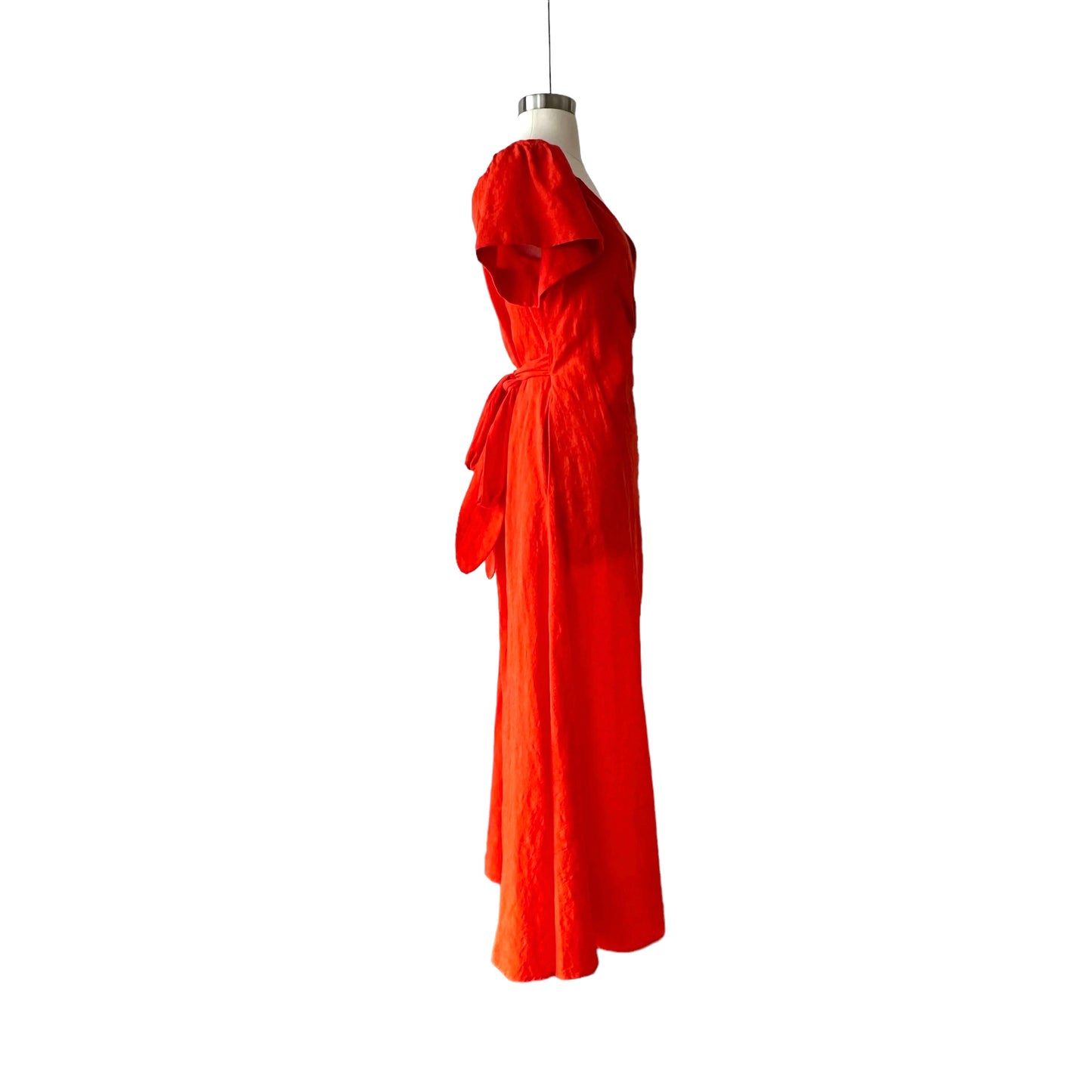 Red Linen Wrap Dress - S