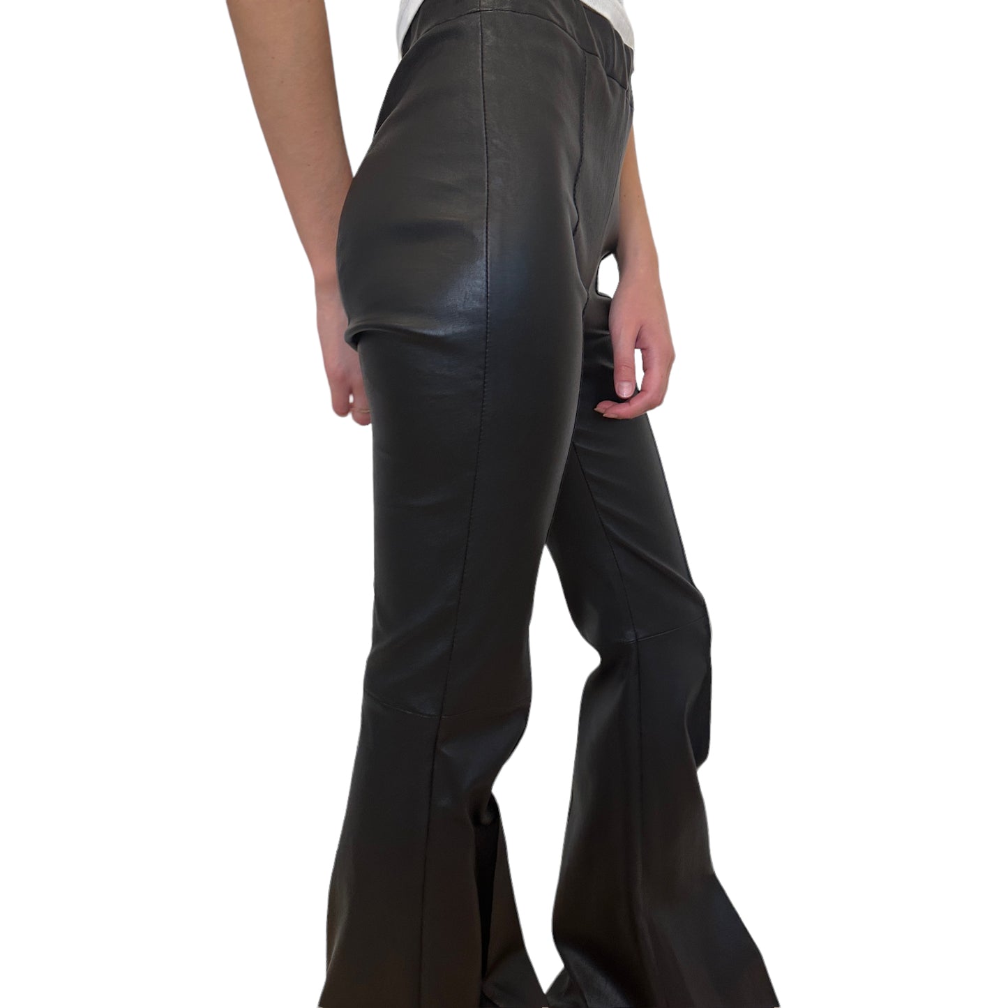 Black Leather Flared Pants - 4