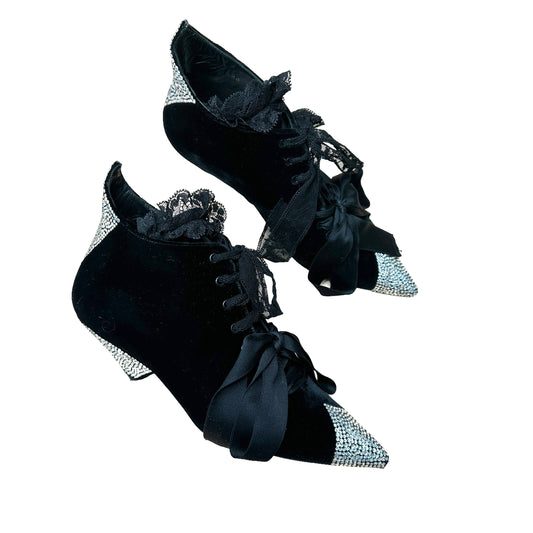 Black Velvet & Crystal Shoes - 9