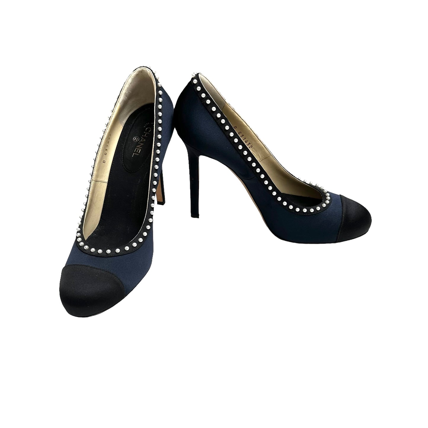 Navy & Black Faux Pearl Heels - 10