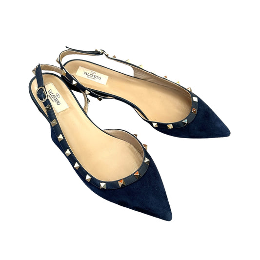 Navy Suede Rockstuds Slingback Shoes - 10.5