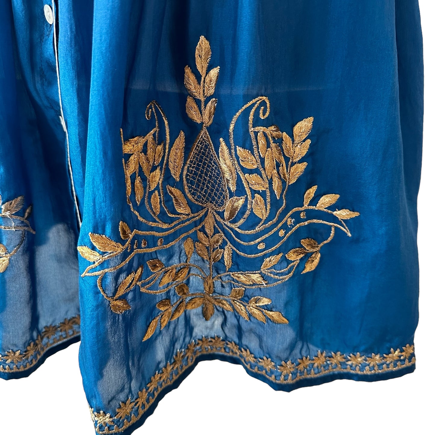 Blue & Gold Silk Dress - S