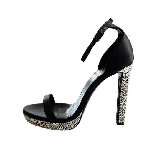 Black Satin & Crystals Heels - 8