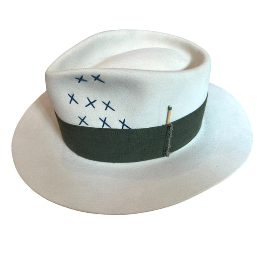 Cream Felt & Kaki Canvas Hat - 57