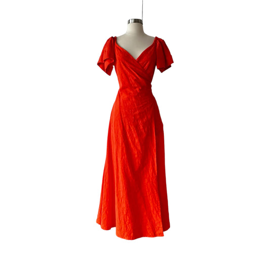 Red Linen Wrap Dress - S