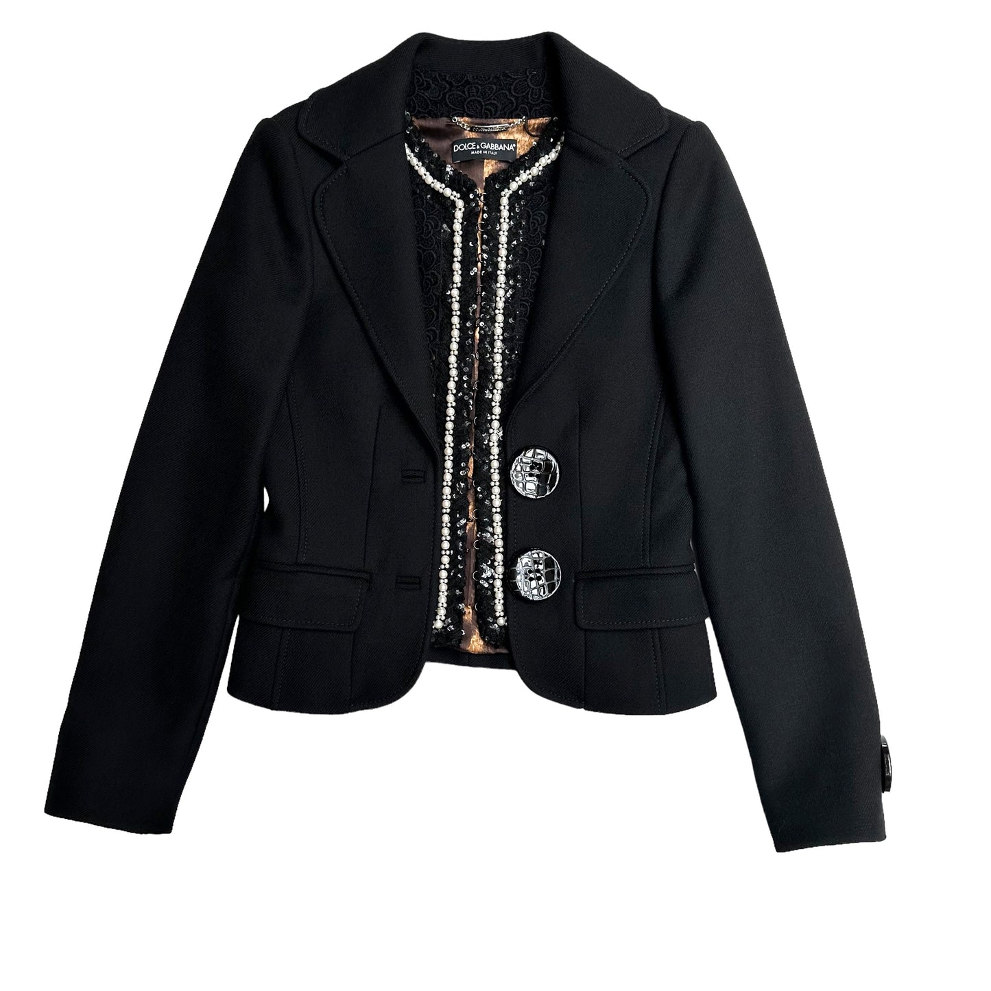 Black Lace, Faux-Pearl & Sequins Jacket - L