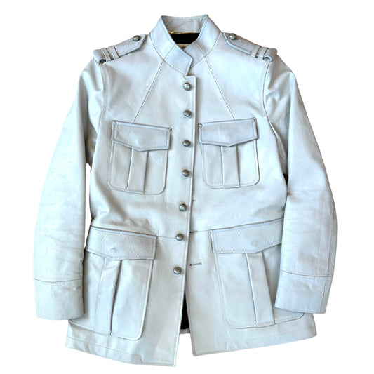 Cream Leather Jacket - M