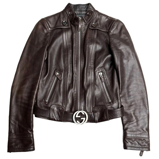 Brown Leather Logo Jacket - S