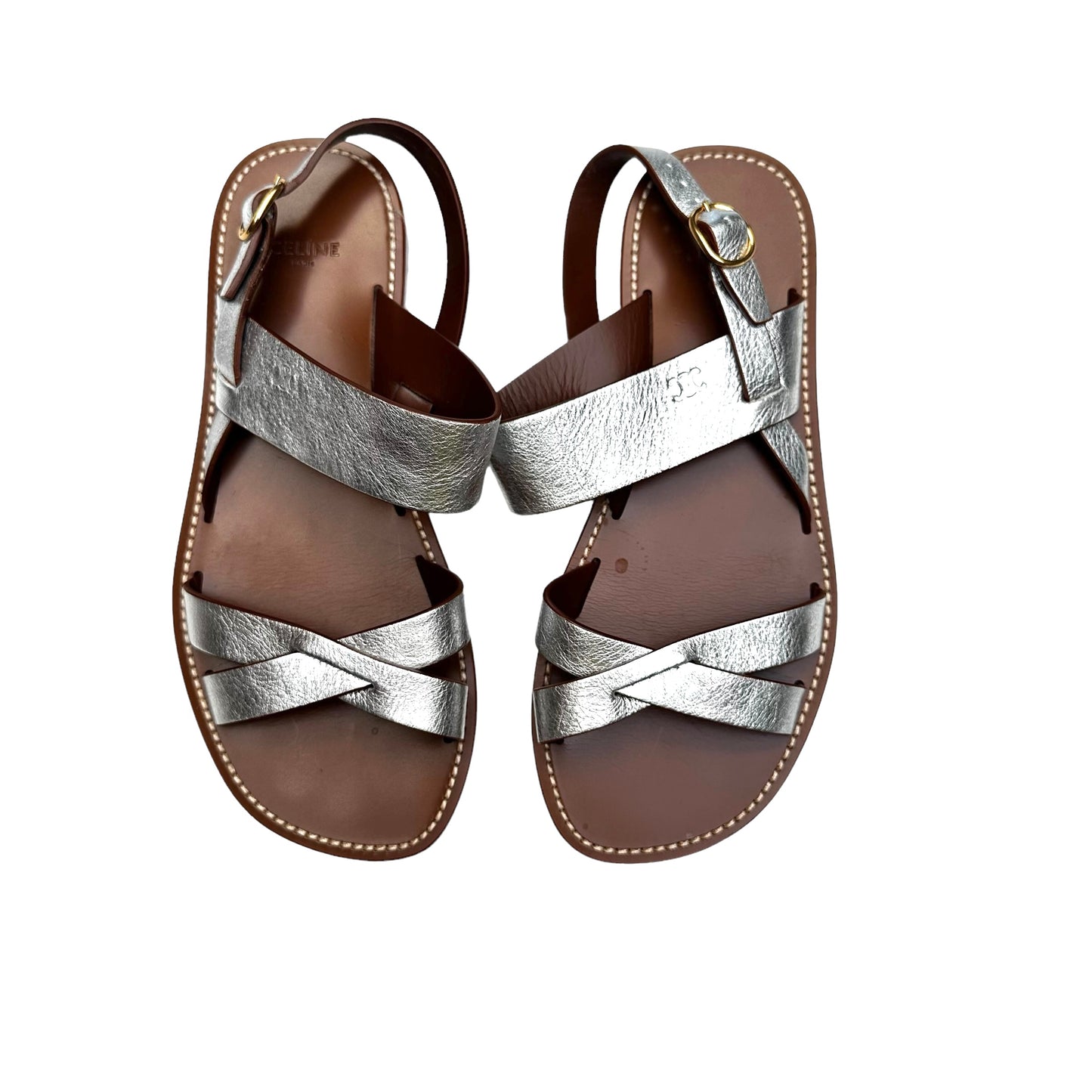 Silver Leather Sandals - 9