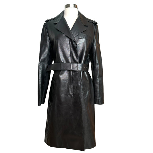 Black Leather Long Coat - S/M