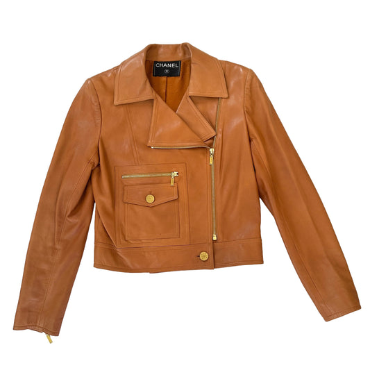 Tobacco Leather Biker Suit - M