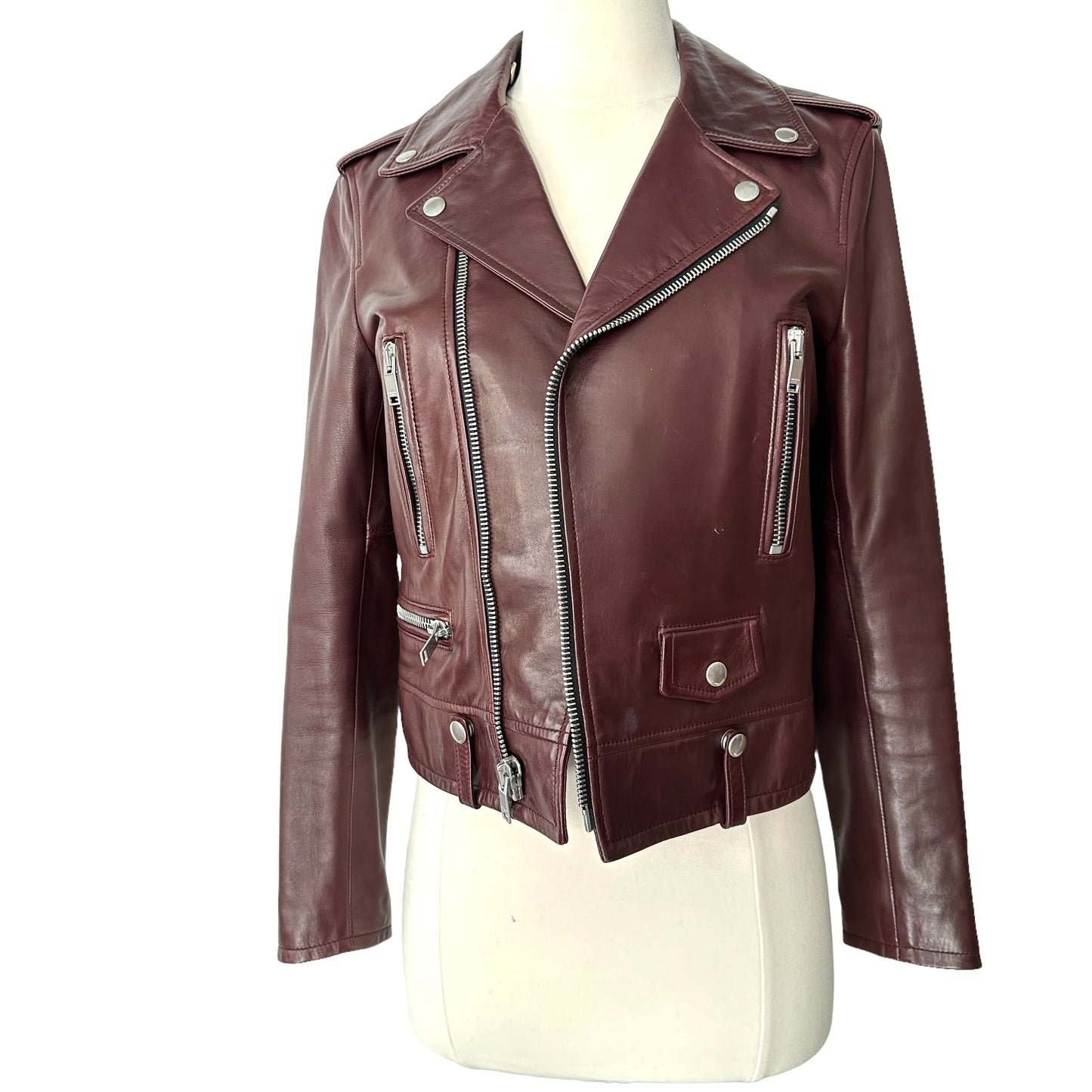 Burgundy Leather Jacket - S