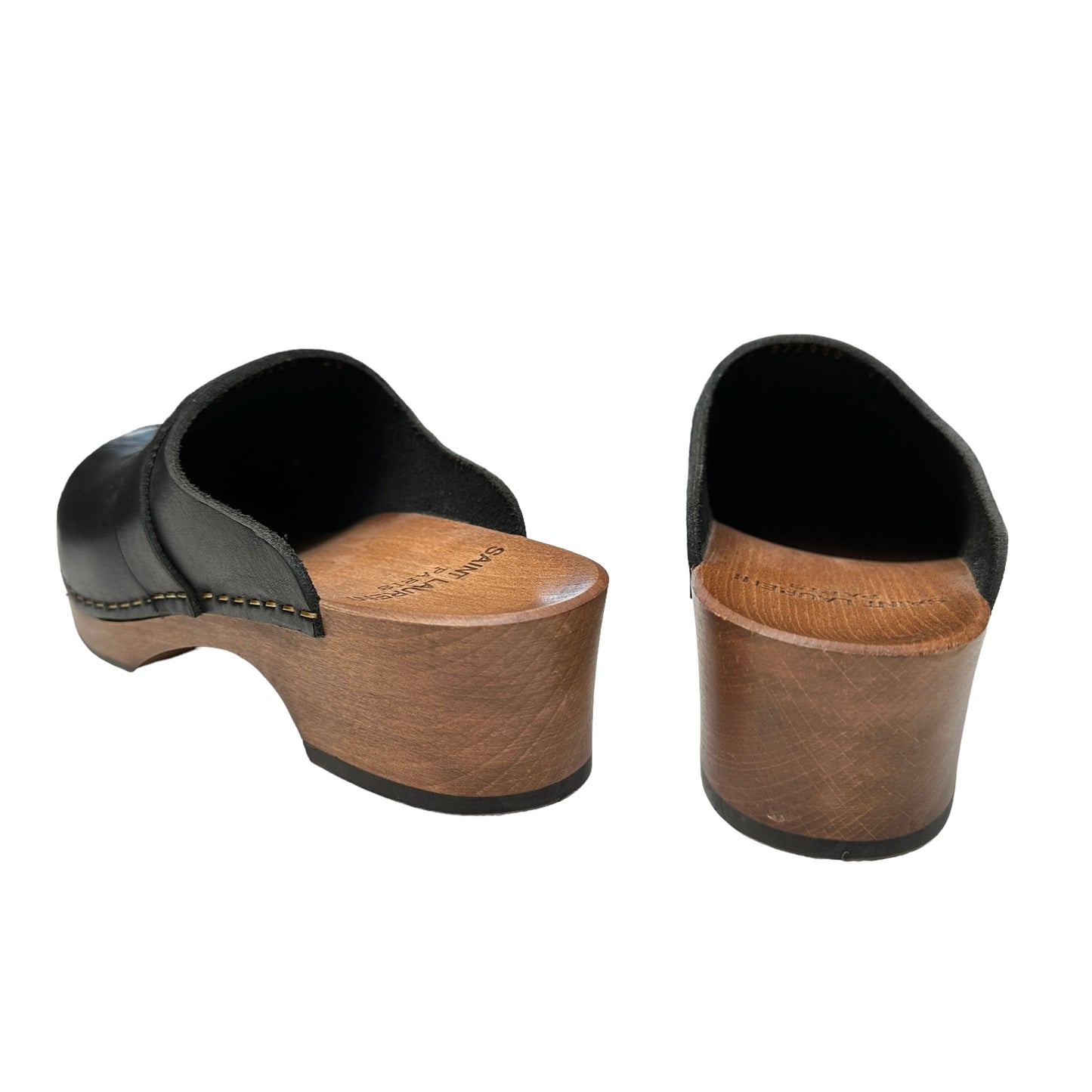 Black Leather Clogs - 8