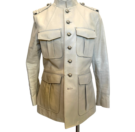 Cream Leather Jacket - M