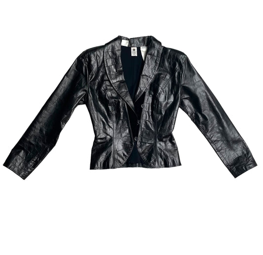 Vintage Black Croc Embossed Jacket - XS