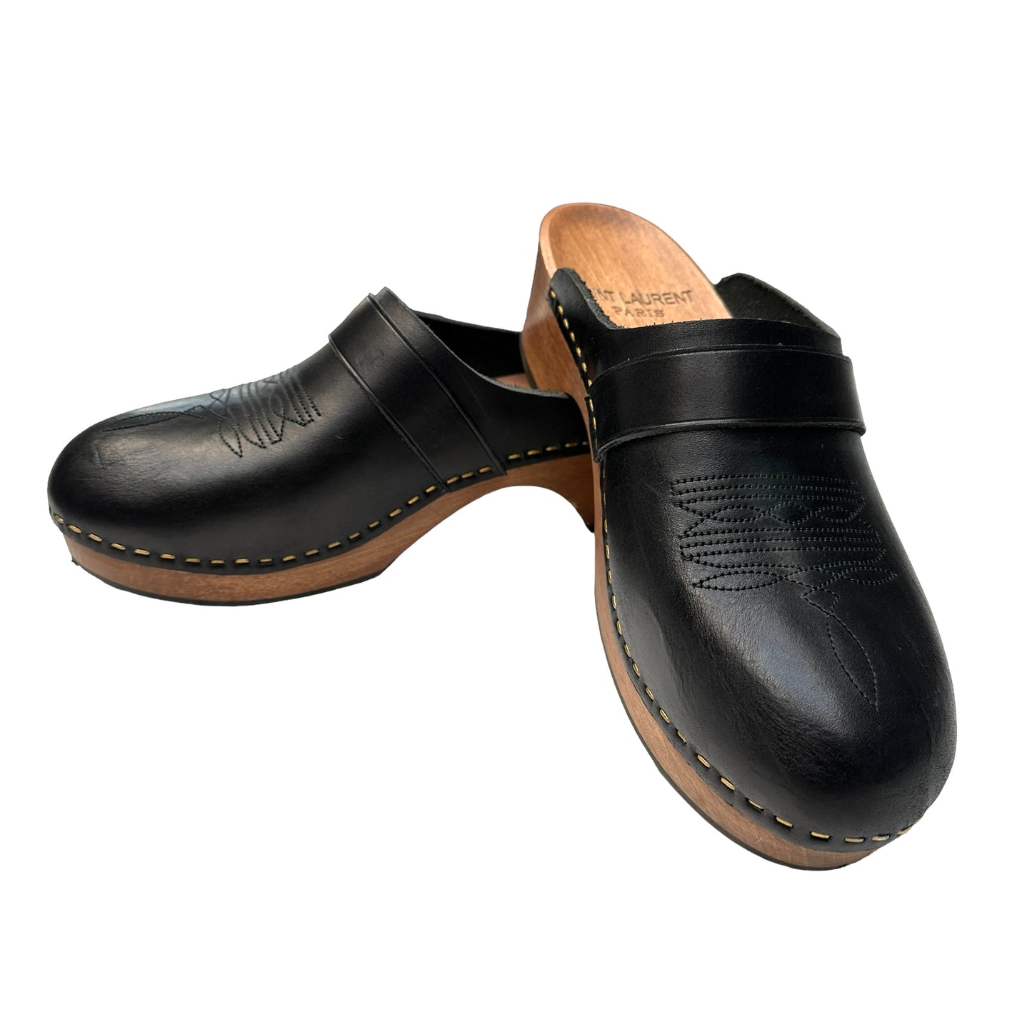 Black Leather Clogs - 8