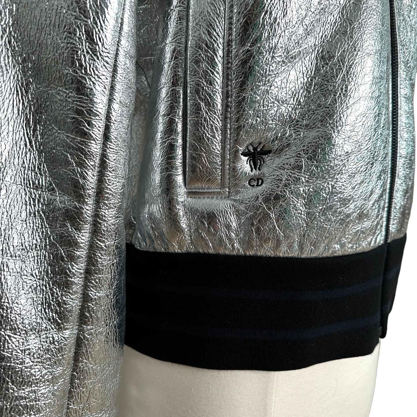 Silver Leather & Shearling Jacket - M