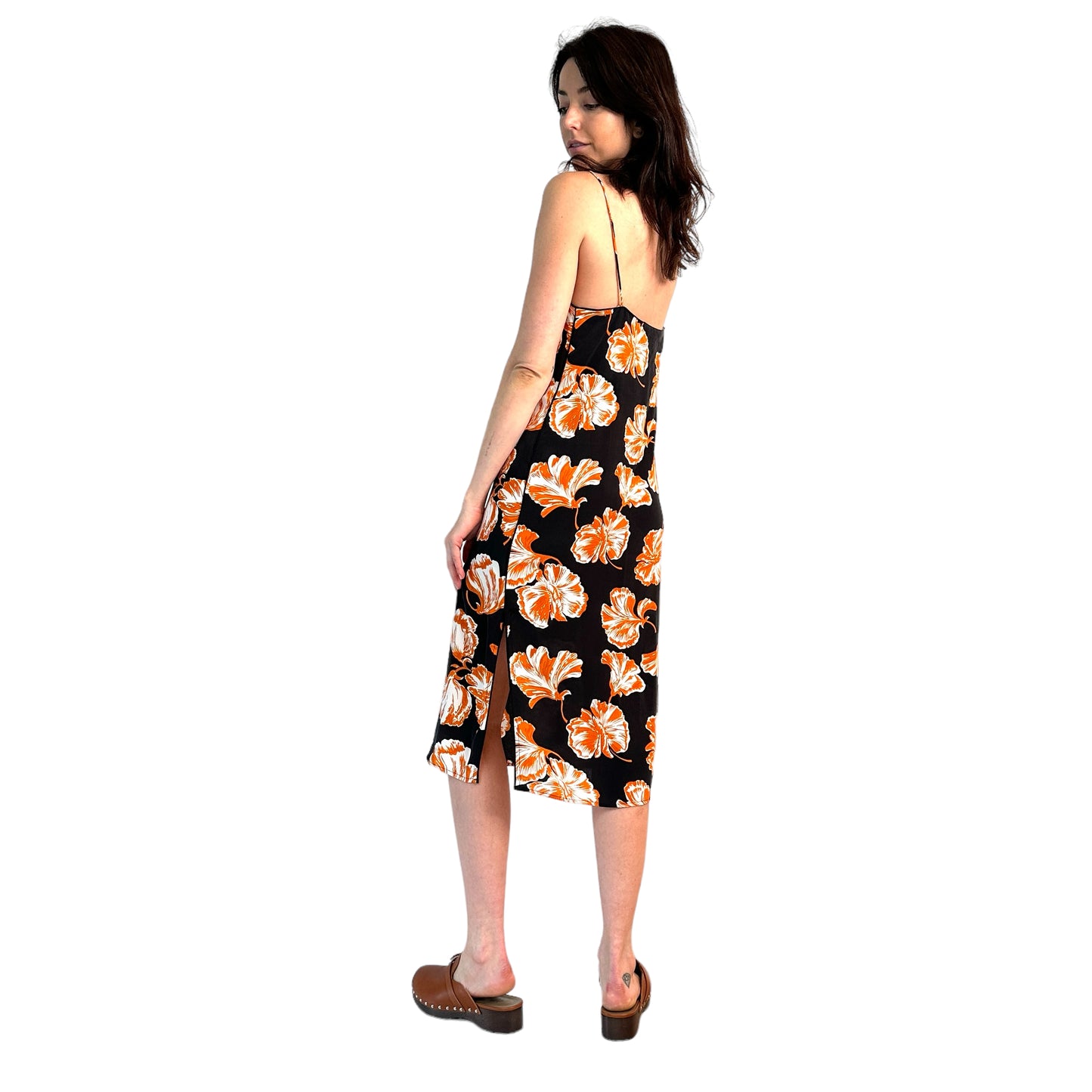 Black & Orange Print Slip-On Dress - S