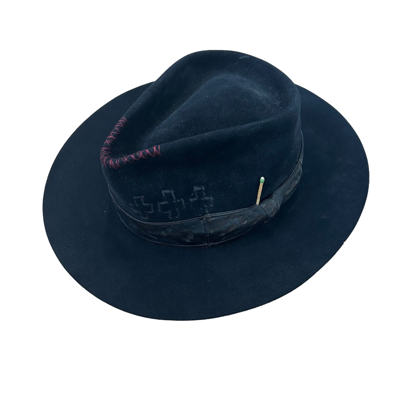 Black Felt & Leather Hat - 57
