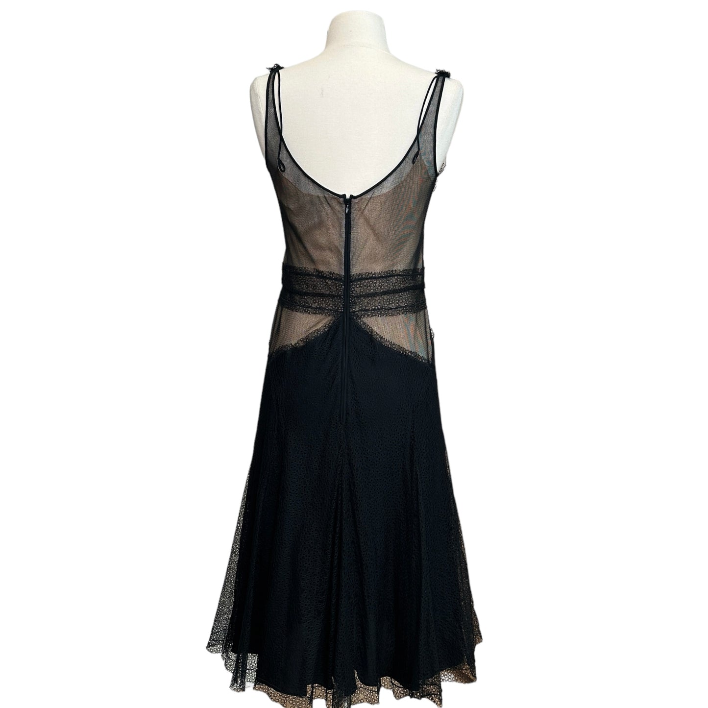 Vintage Black Silk & Lace Dress - 8