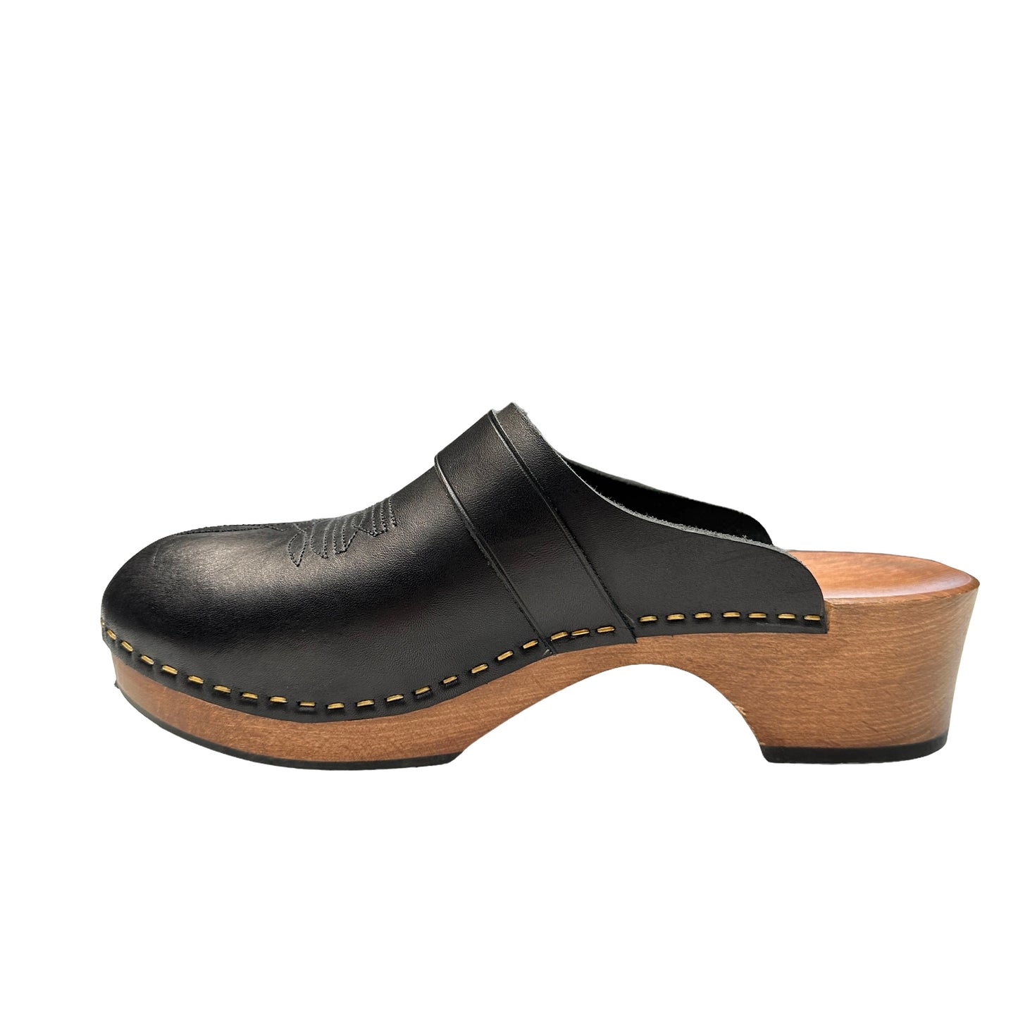 Black Leather Clogs - 8