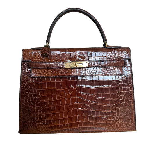 Brown Crocodile Kelly 32 Handbag