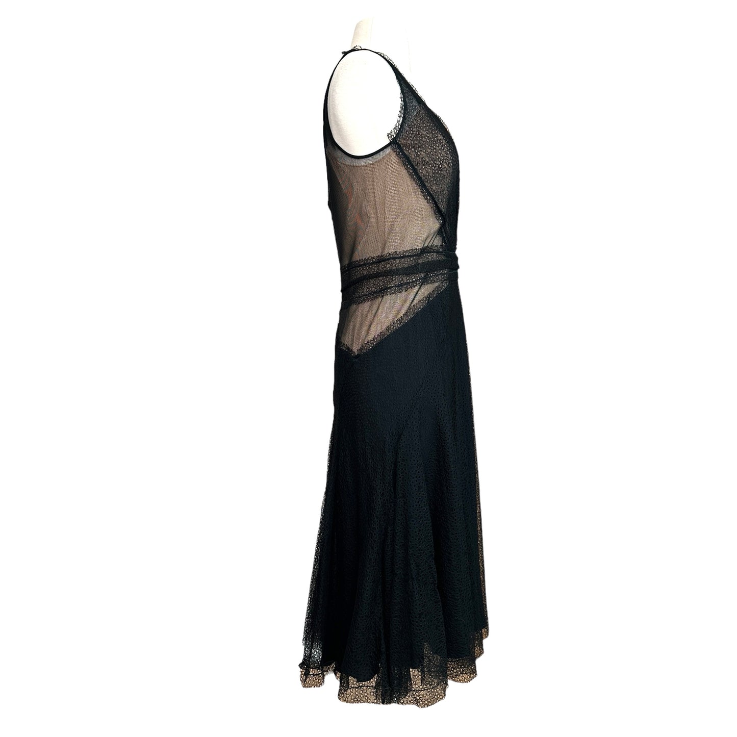 Vintage Black Silk & Lace Dress - 8