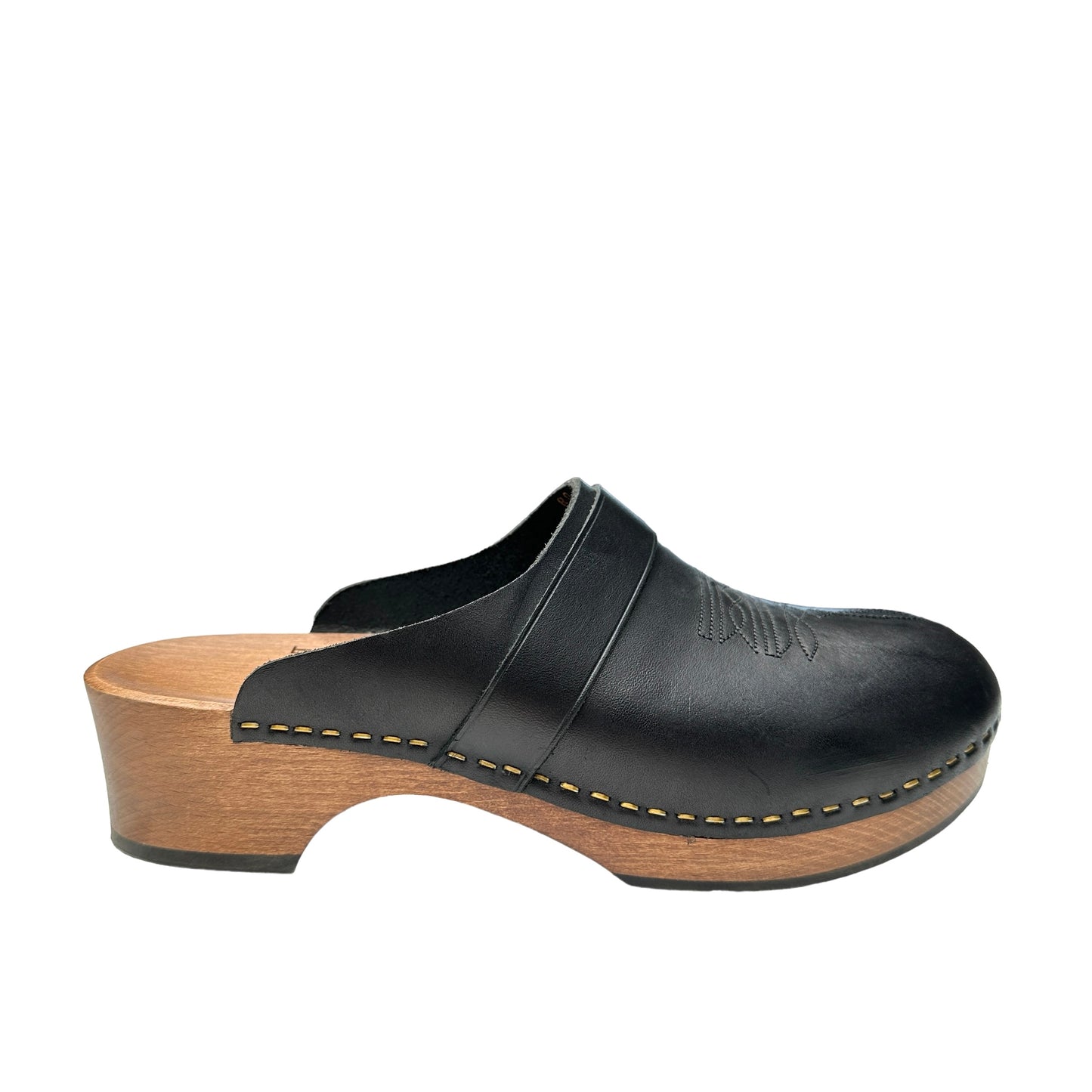 Black Leather Clogs - 8