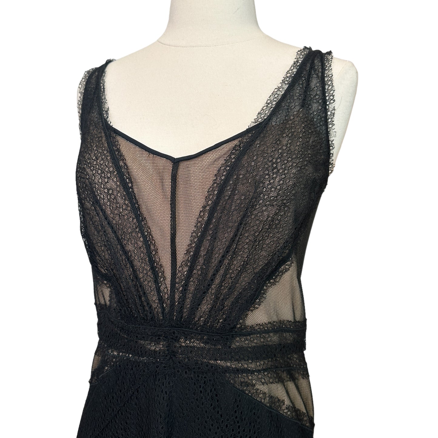 Vintage Black Silk & Lace Dress - 8