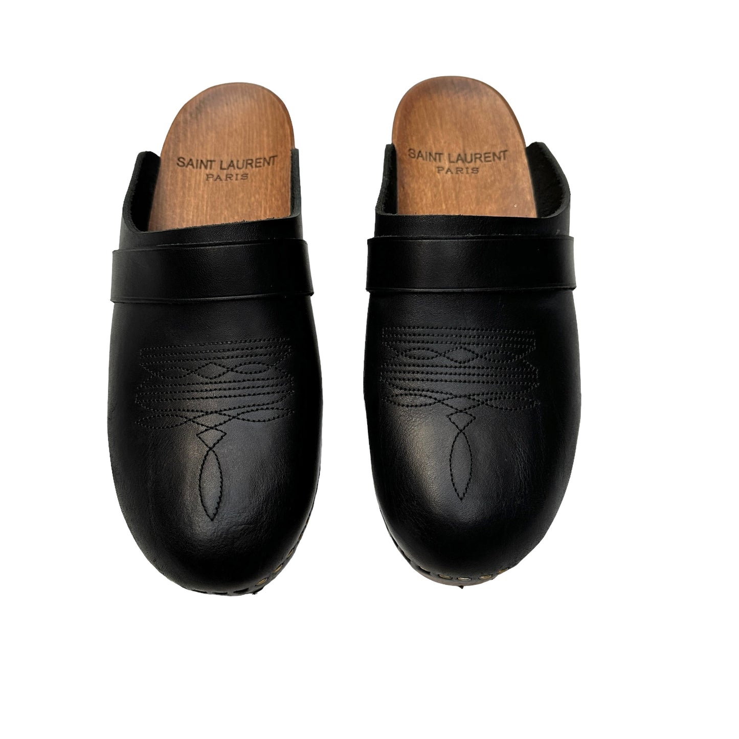 Black Leather Clogs - 8