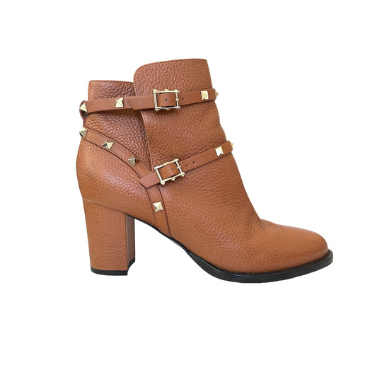 Brown Leather Rockstud Boots - 10