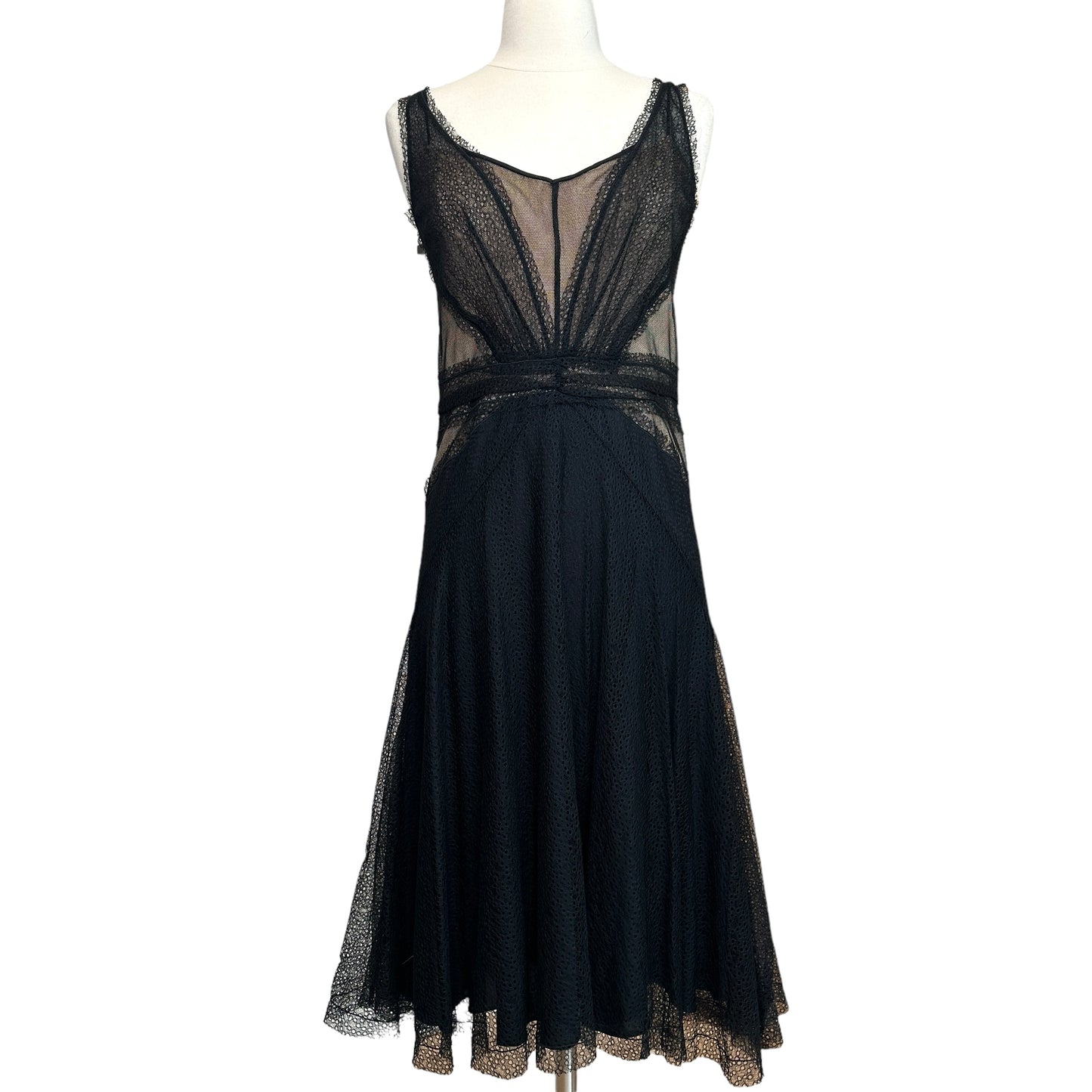 Vintage Black Silk & Lace Dress - 8
