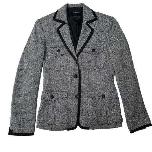 Black & Grey Herringbone Blazer - 2