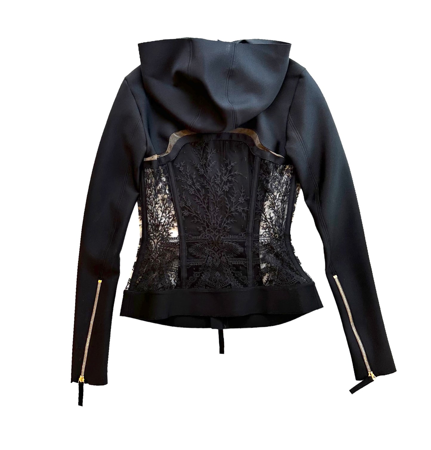 Black Laced Hooded Cardigan - L