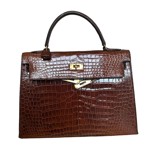 Brown Crocodile Kelly 32 Handbag