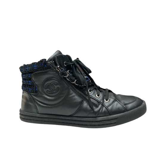 Black Leather & Tweed High Top Sneakers - 10