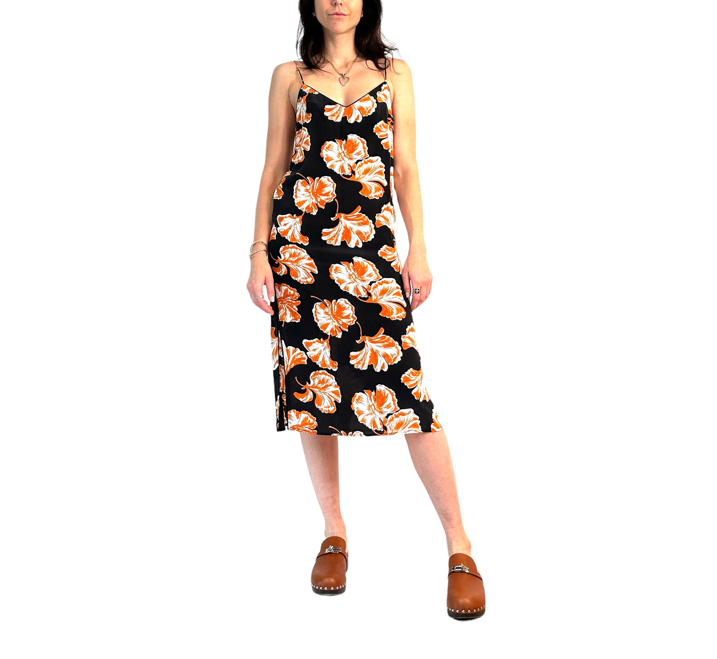 Black & Orange Print Slip-On Dress - S