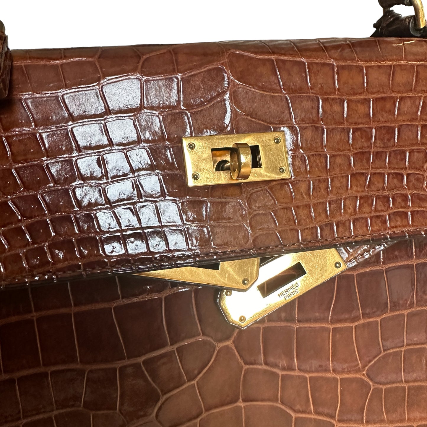 Brown Crocodile Kelly 32 Handbag