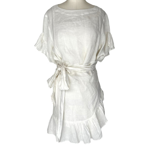 White Linen Dress - L