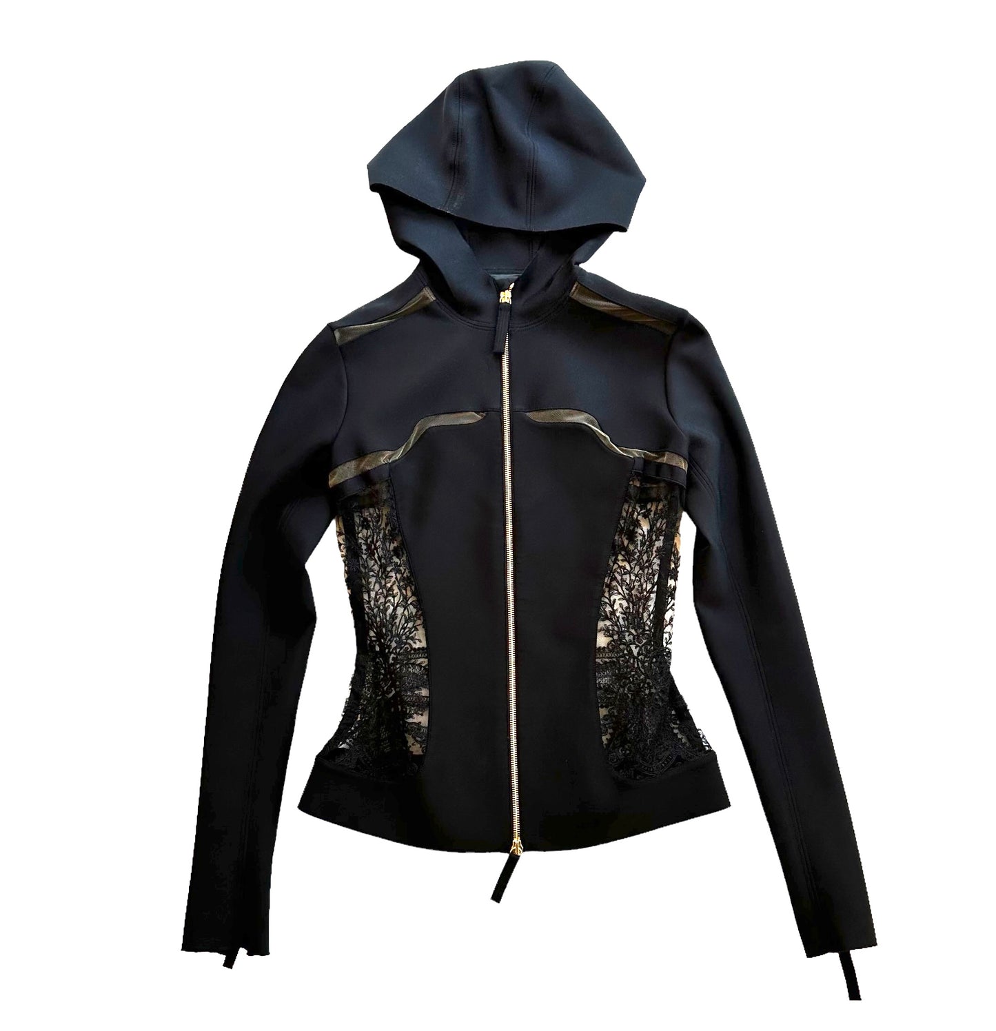 Black Laced Hooded Cardigan - L
