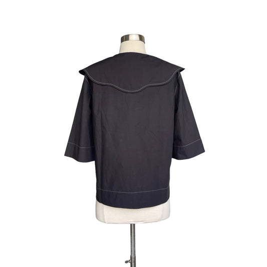 Black Wide Collar Structured Shirt - S