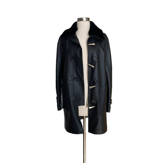 Long Black Leather Coat - S