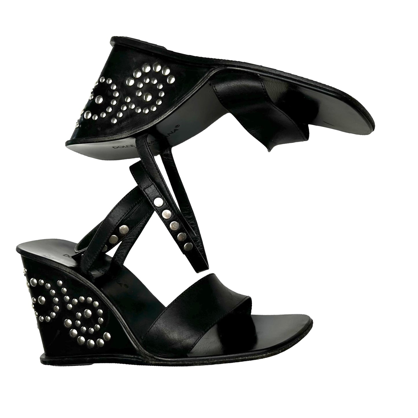 Black Leather Studded Sandals - 9