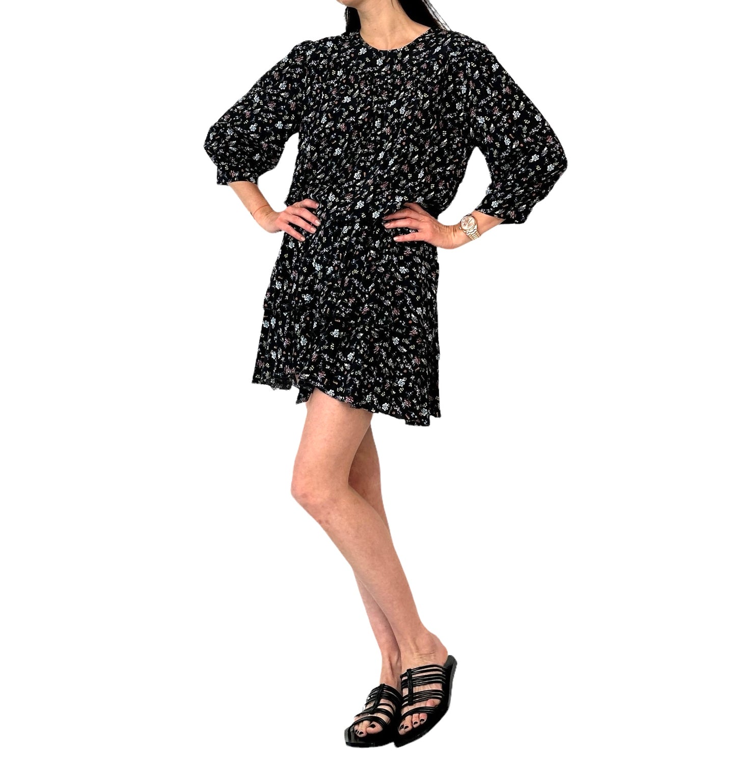 Black Floral Dress - L