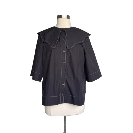 Black Wide Collar Structured Shirt - S