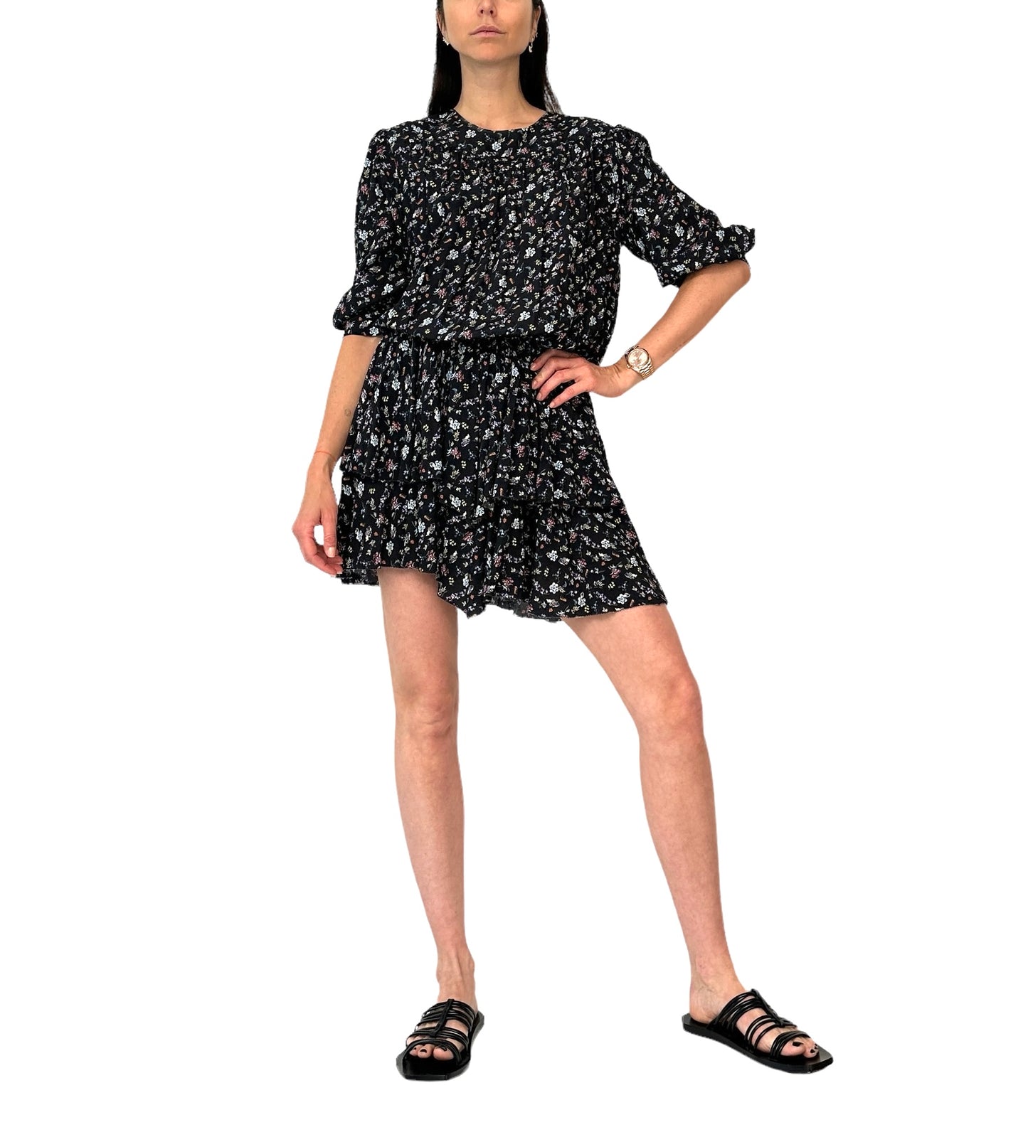 Black Floral Dress - L