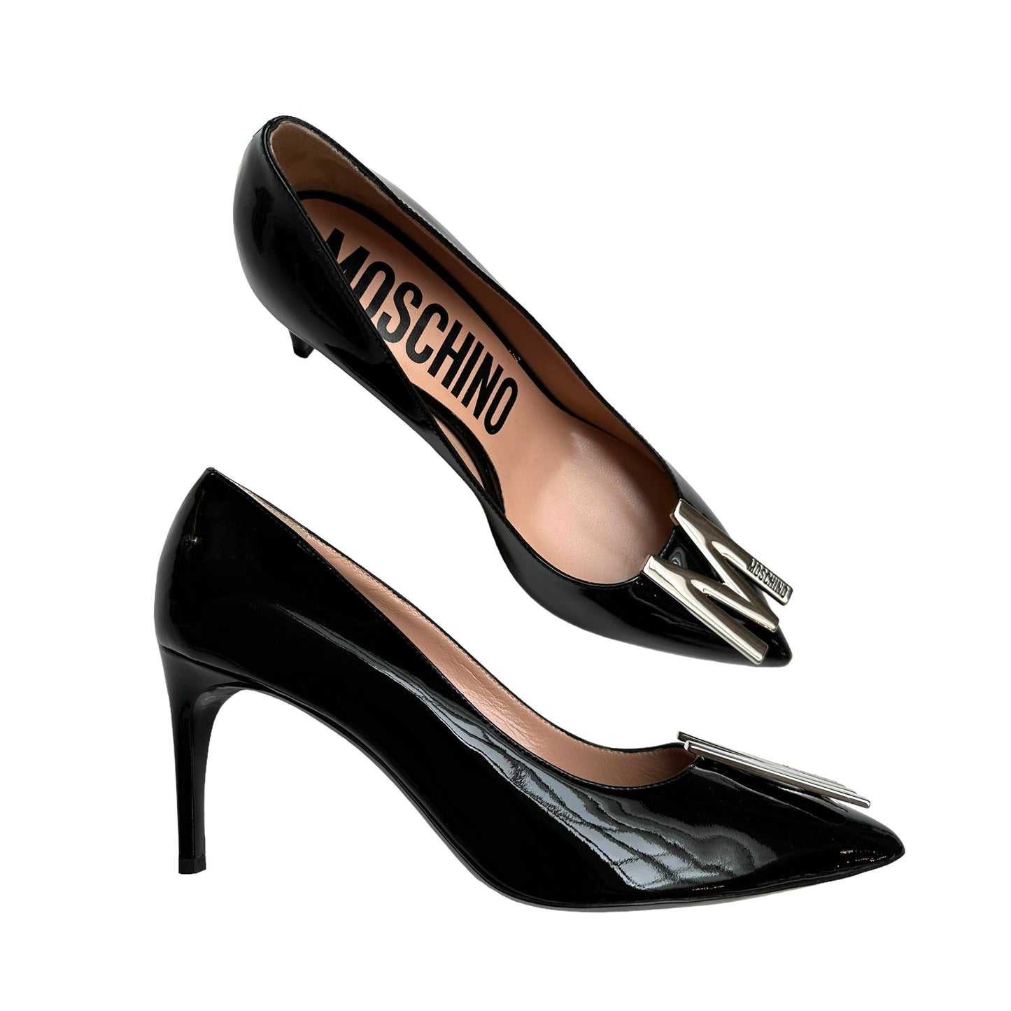 Black Patent Logo Heels - 11